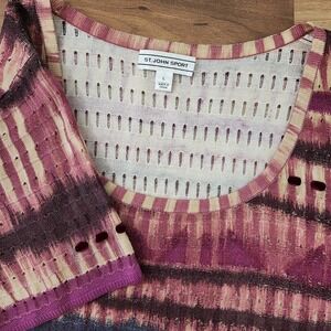 ST.JOHN SPORT 100% WOOL ARTSY PIERCED SHORT SLEEVE MULTICOLOR SIZE LARGE